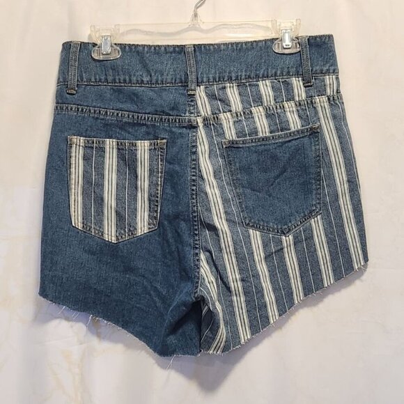 Uniq By Litz Jean Shorts Women's LG High‎ Waisted Denim Solid/Striped Colorblock - Picture 3 of 6